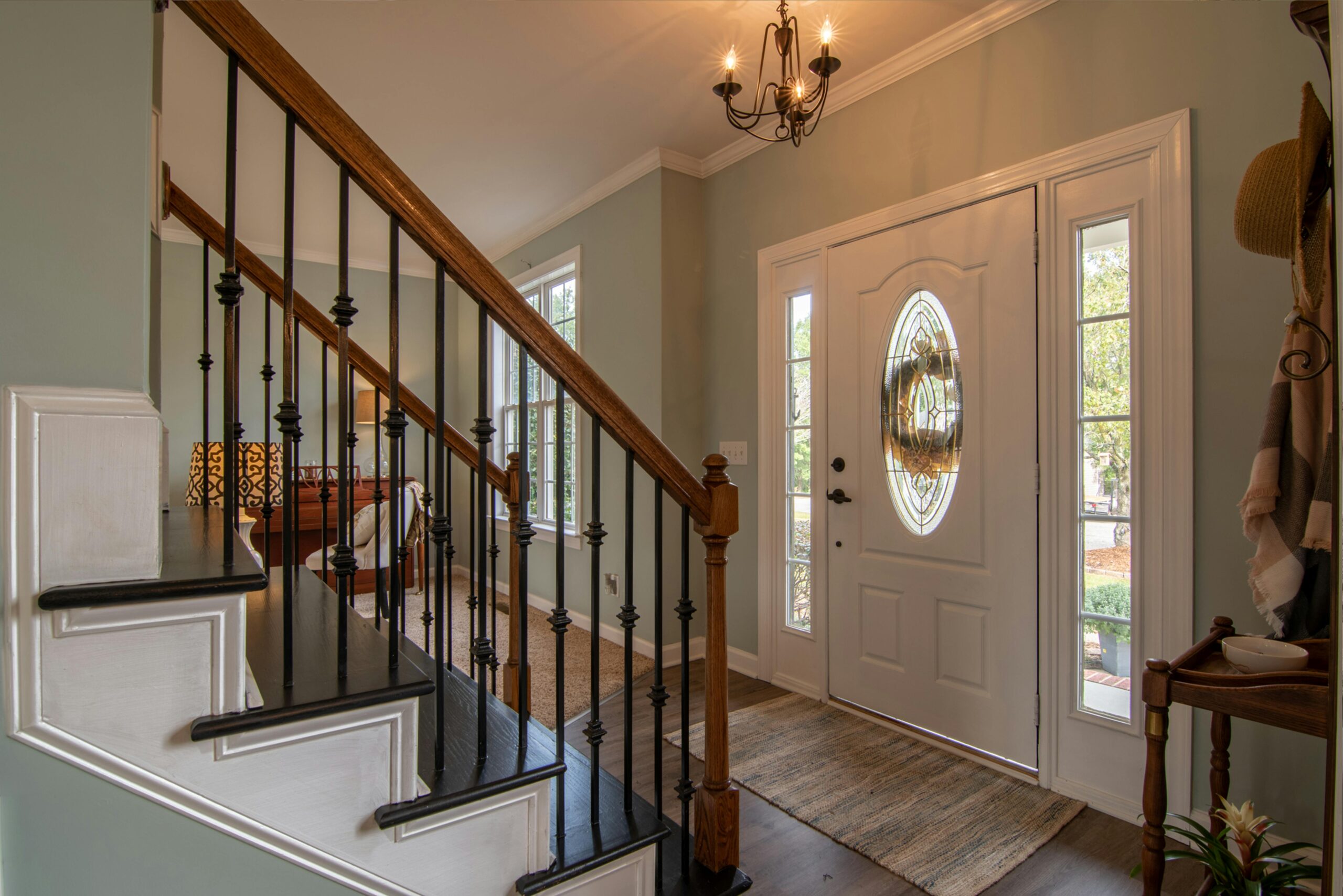 Elegant front door entrance with stairs